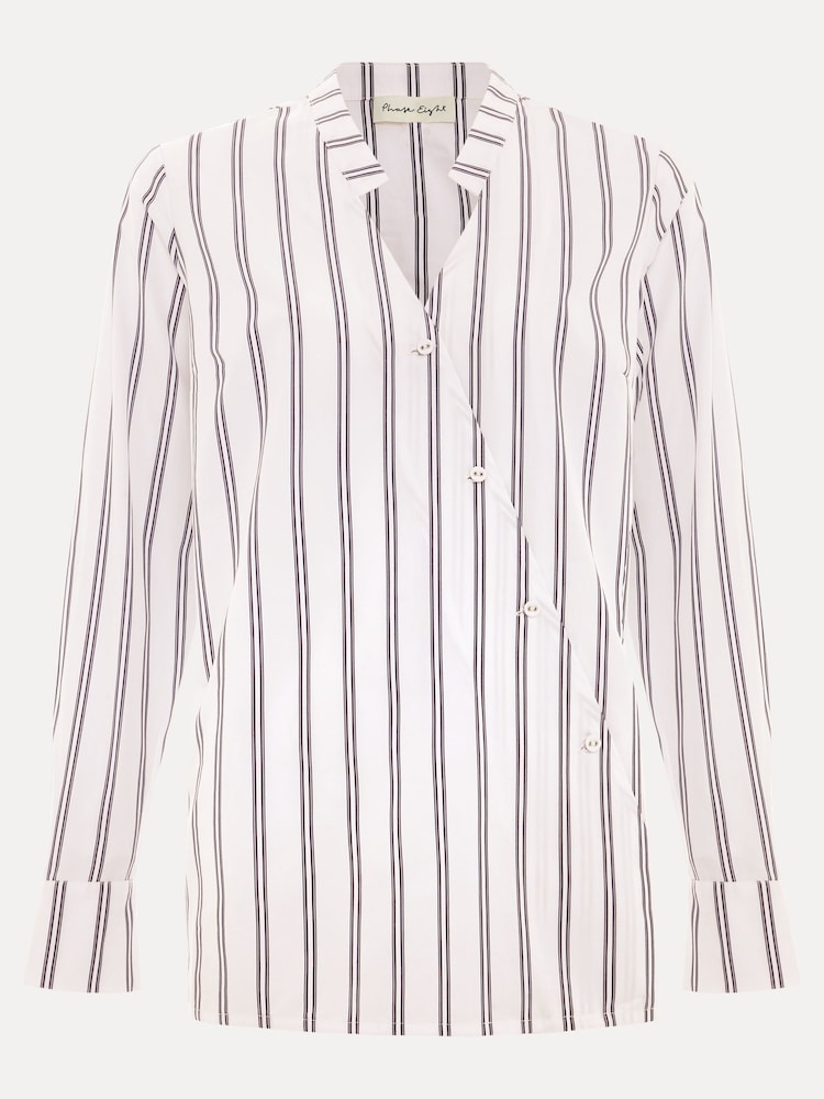 Phase Eight White Ashlyn Asymmetric Striped 100% Cotton Shirt - Image 5 of 5
