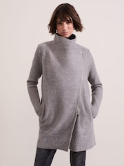 Phase Eight Grey Byanca Zip Knit Coat - Image 1 of 6