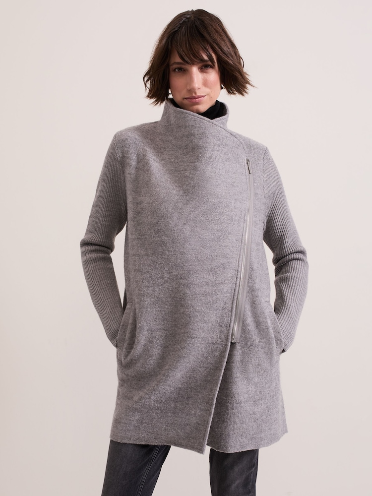 Phase Eight Grey Byanca Zip Knit Coat - Image 1 of 6 Phase Eight Grey Byanca Zip Knit Coat - Image 1 of 6