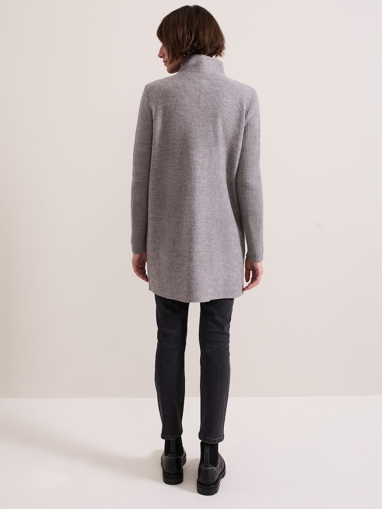 Phase Eight Grey Byanca Zip Knit Coat - Image 2 of 6 Phase Eight Grey Byanca Zip Knit Coat - Image 2 of 6