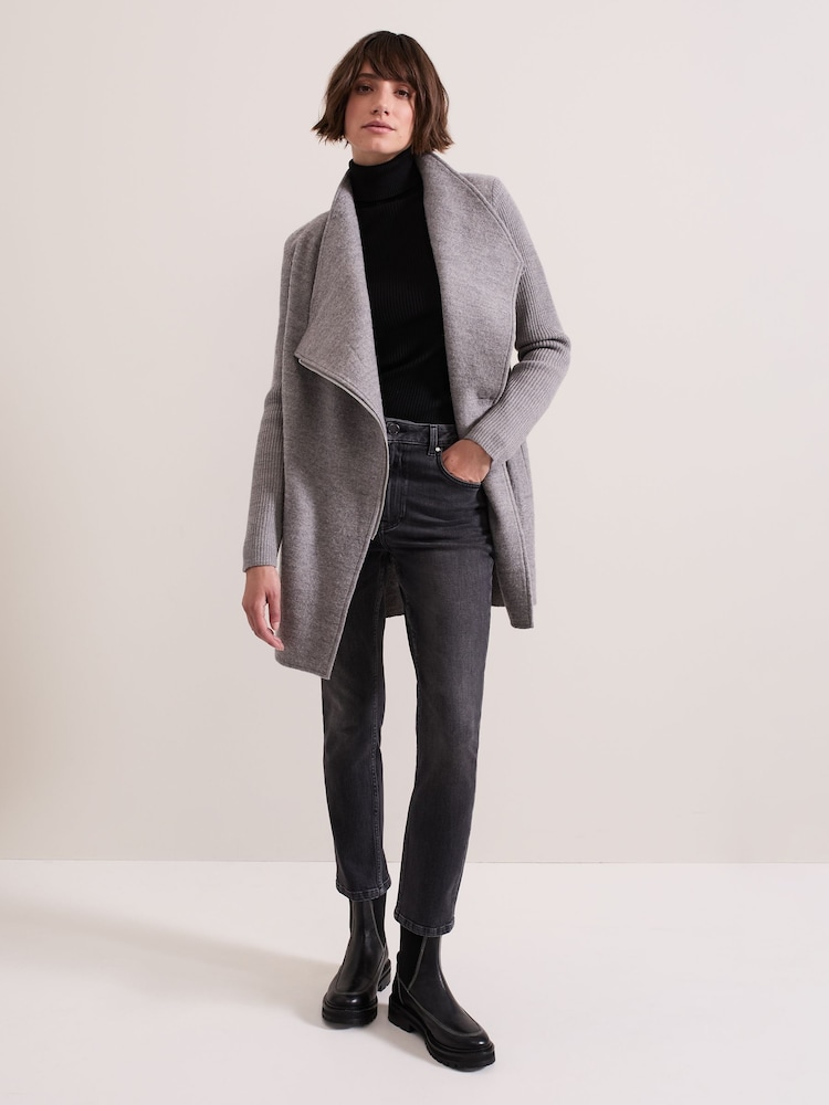 Phase Eight Grey Byanca Zip Knit Coat - Image 3 of 6