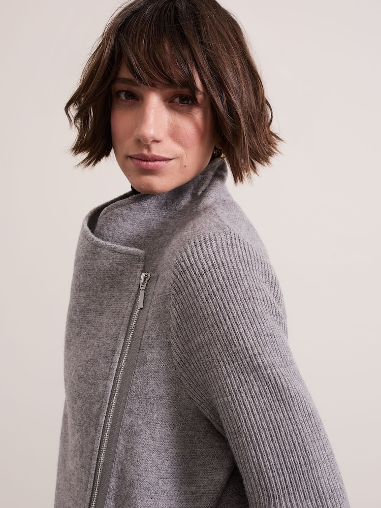 Phase Eight Grey Byanca Zip Knit Coat - Image 5 of 6
