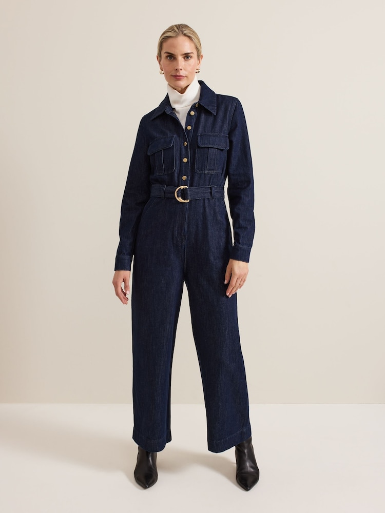 Phase Eight Blue Avalon Denim Utility 100% Cotton Jumpsuit - Image 1 of 6