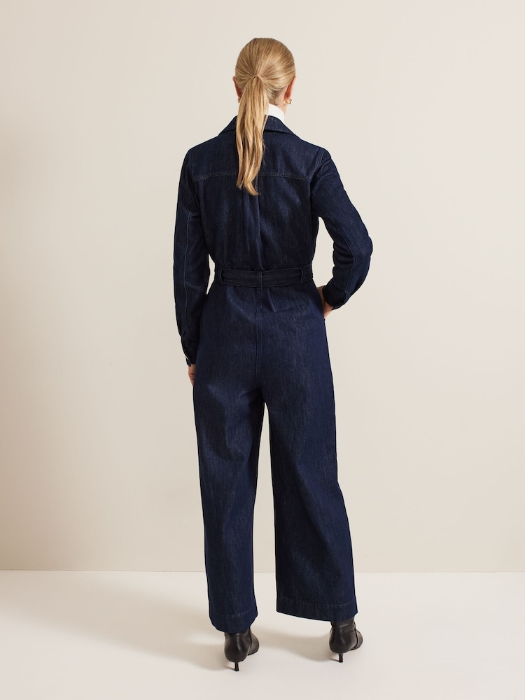 Phase Eight Blue Avalon Denim Utility 100% Cotton Jumpsuit - Image 2 of 6