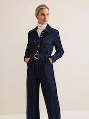 Phase Eight Blue Avalon Denim Utility 100% Cotton Jumpsuit - Image 3 of 6