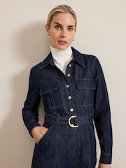 Phase Eight Blue Avalon Denim Utility 100% Cotton Jumpsuit - Image 4 of 6