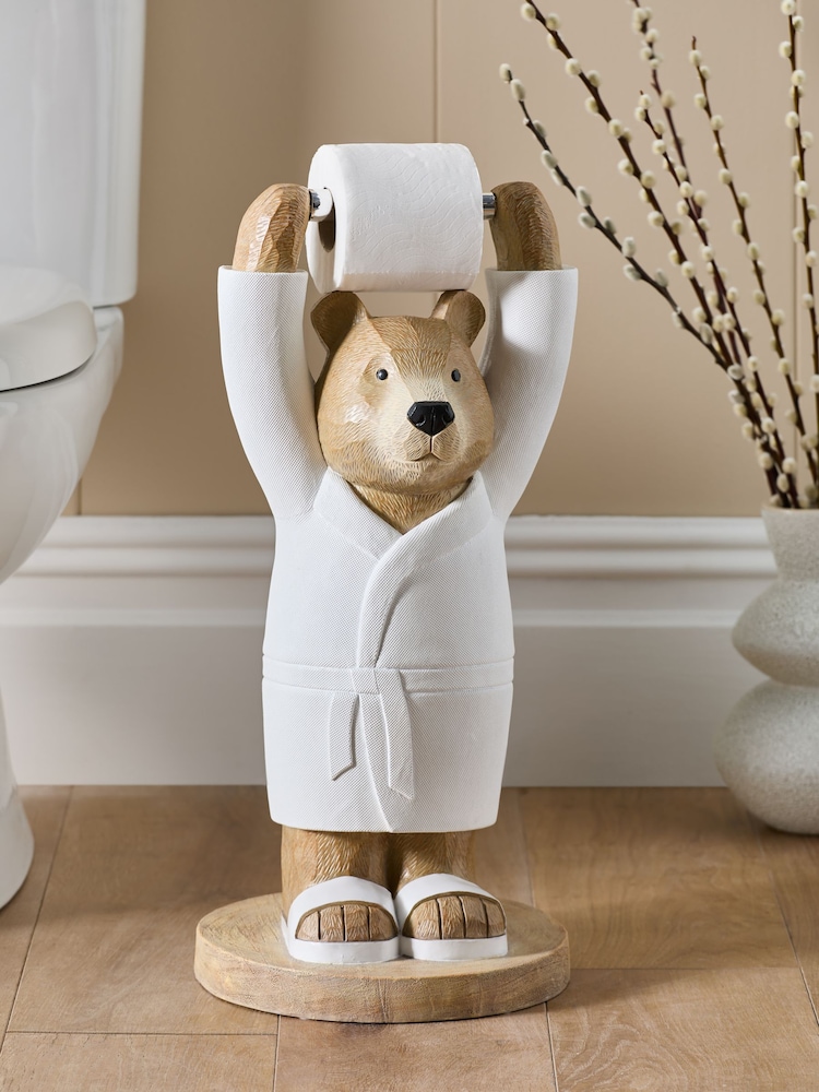 Natural Bertie Bear Toilet Roll Holder Storage - Image 1 of 7