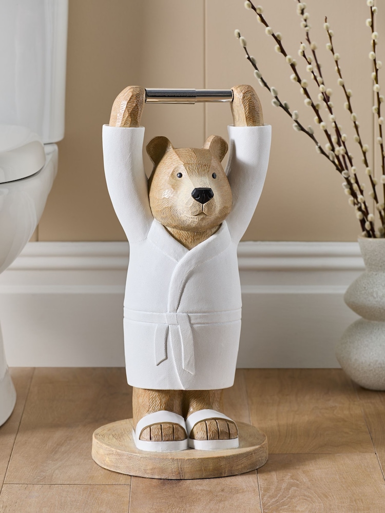 Natural Bertie Bear Toilet Roll Holder Storage - Image 4 of 7