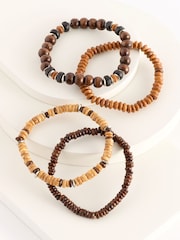 DCK Mens Wooden Beaded Brown Wristwear Bracelets 2 Pack - Image 1 of 5
