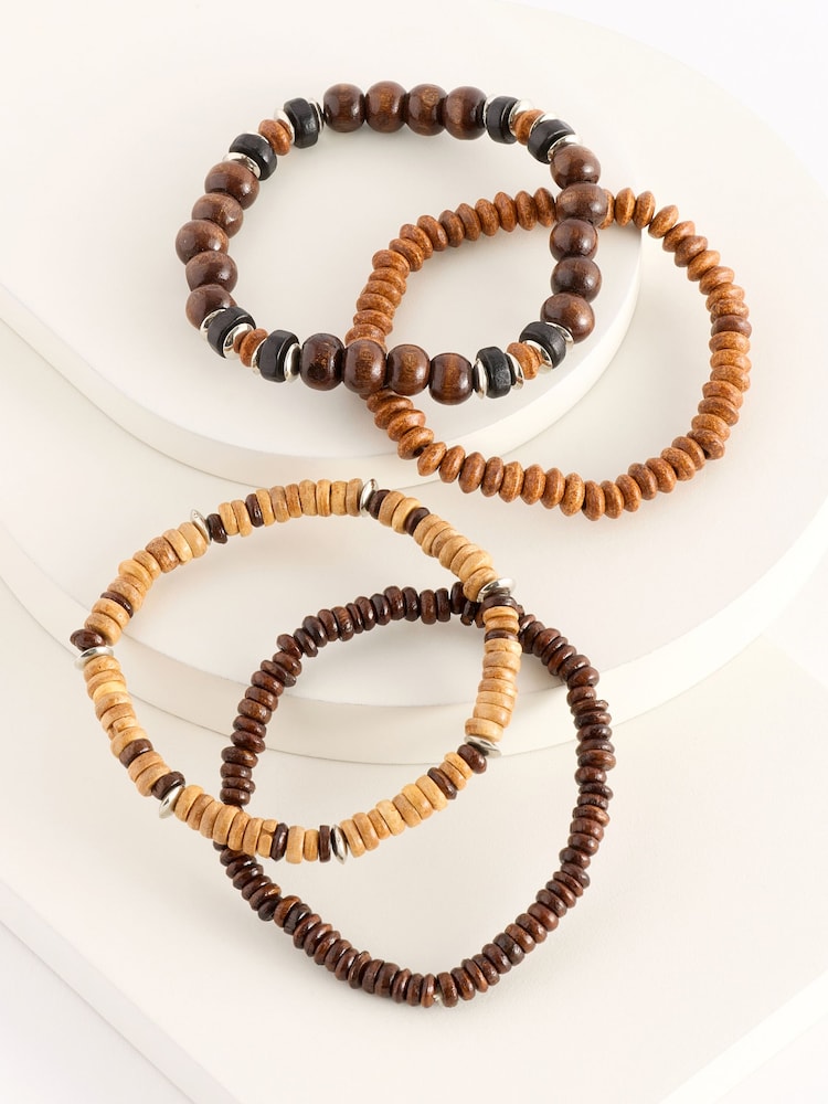 DCK Mens Wooden Beaded Brown Wristwear Bracelets 2 Pack - Image 1 of 5