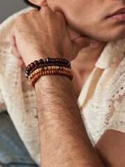 DCK Mens Wooden Beaded Brown Wristwear Bracelets 2 Pack - Image 4 of 5