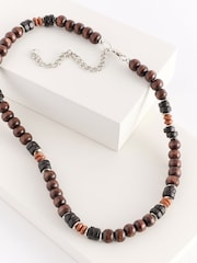 DCK Mens Wooden Beaded Chocolate Brown Necklace - Image 1 of 6