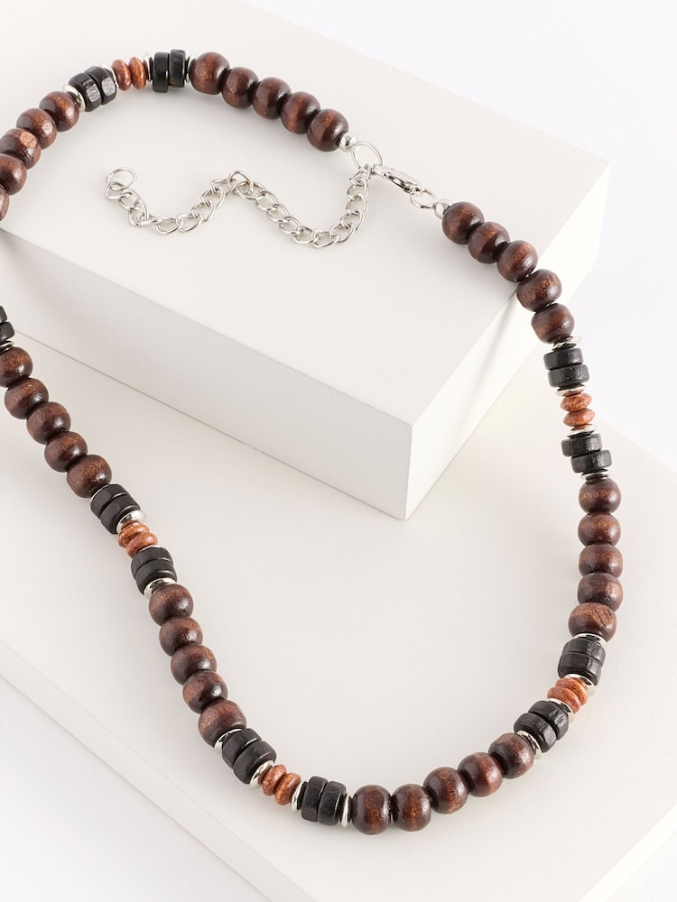 DCK Mens Wooden Beaded Chocolate Brown Necklace - Image 1 of 6