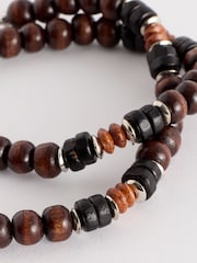 DCK Mens Wooden Beaded Chocolate Brown Necklace - Image 2 of 6