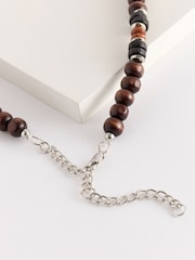 DCK Mens Wooden Beaded Chocolate Brown Necklace - Image 3 of 6