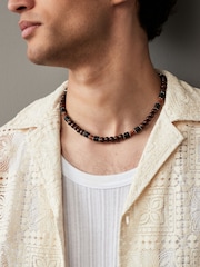 DCK Mens Wooden Beaded Chocolate Brown Necklace - Image 4 of 6