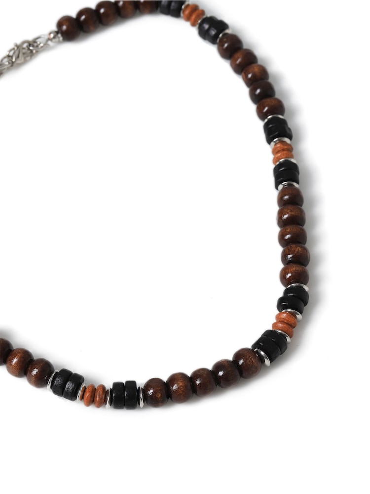 DCK Mens Wooden Beaded Chocolate Brown Necklace - Image 6 of 6