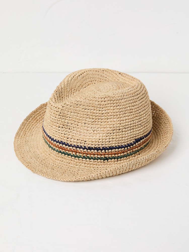 FatFace Stripe Straw Trilby Hat - صورة 1 من 2