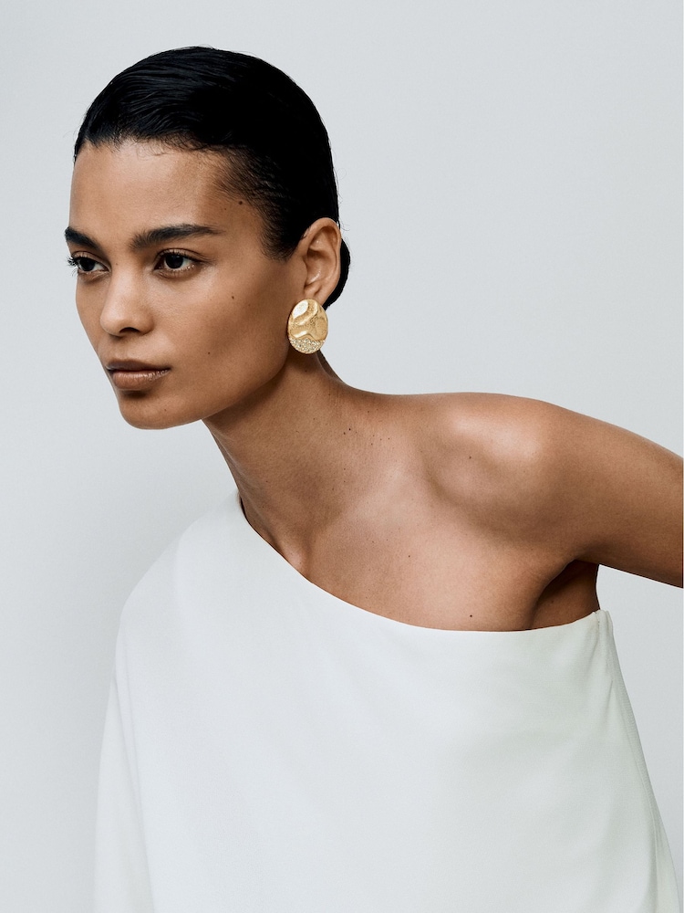 Reiss Gold Tone Francesca Crystal-Detail Molten Stud Earrings - Image 1 of 5