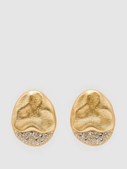Reiss Gold Tone Francesca Crystal-Detail Molten Stud Earrings - Image 2 of 5