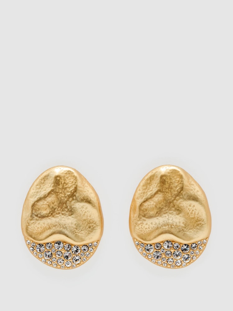 Reiss Gold Tone Francesca Crystal-Detail Molten Stud Earrings - Image 2 of 5
