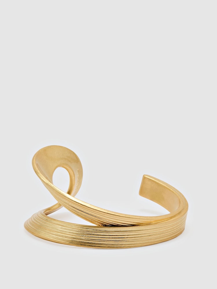 Reiss Gold Tone Blair Brushed Twist Cuff - Image 1 of 5