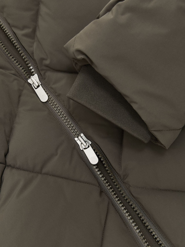 Reiss Khaki Green Fraser Monogram Quilted Puffer Jacket with Hood - Image 11 of 11