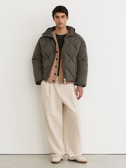 Reiss Khaki Green Fraser Monogram Quilted Puffer Jacket with Hood - Image 6 of 11