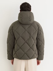 Reiss Khaki Green Fraser Monogram Quilted Puffer Jacket with Hood - Image 8 of 11
