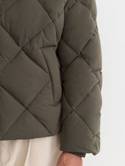Reiss Khaki Green Fraser Monogram Quilted Puffer Jacket with Hood - Image 9 of 11