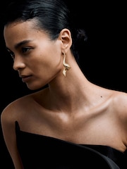 Reiss Gold Tone Florine Floral Twist Drop Earrings - Image 1 of 4