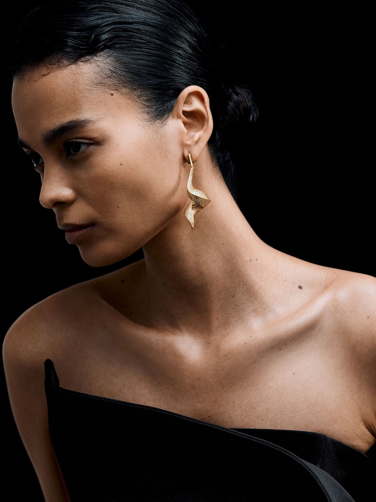 Reiss Gold Tone Florine Floral Twist Drop Earrings - Image 1 of 4 Reiss Gold Tone Florine Floral Twist Drop Earrings - Image 1 of 4