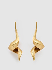 Reiss Gold Tone Florine Floral Twist Drop Earrings - Image 2 of 4