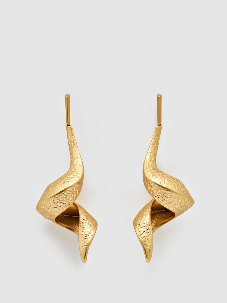 Reiss Gold Tone Florine Floral Twist Drop Earrings - Image 2 of 4 Reiss Gold Tone Florine Floral Twist Drop Earrings - Image 2 of 4