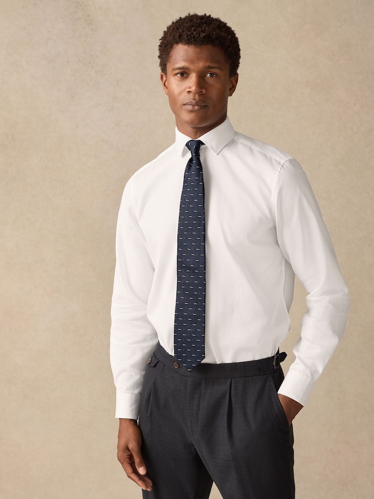 White/Navy Slim Fit Shirt And Tie Set - Image 1 of 9