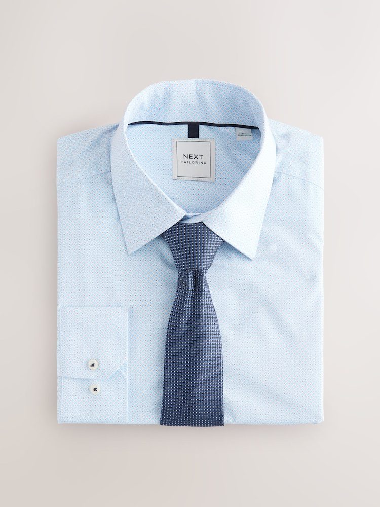 Blue Print/Blue Tie Slim Fit Shirt And Tie Set - Image 7 of 9