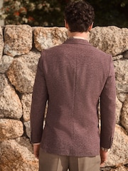 Rust Brown Slim Fit Nova Fides Italian Fabric Textured Cotton Blend Blazer - Image 3 of 7