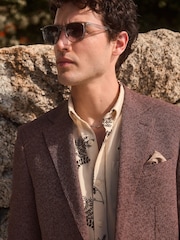 Rust Brown Slim Fit Nova Fides Italian Fabric Textured Cotton Blend Blazer - Image 6 of 7