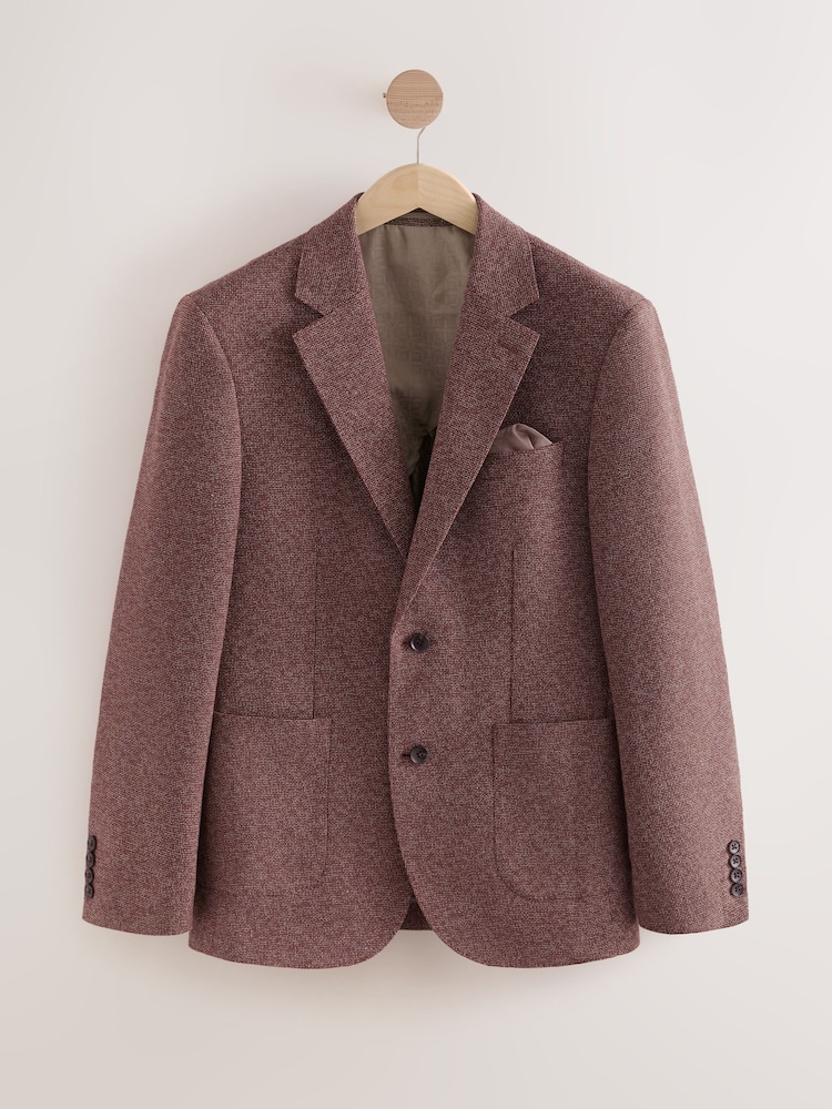 Rust Brown Slim Fit Nova Fides Italian Fabric Textured Cotton Blend Blazer - Image 7 of 7