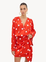 LOAVIES Red Crown Of Confidence Red Polka-Dot Dress - Image 1 of 4