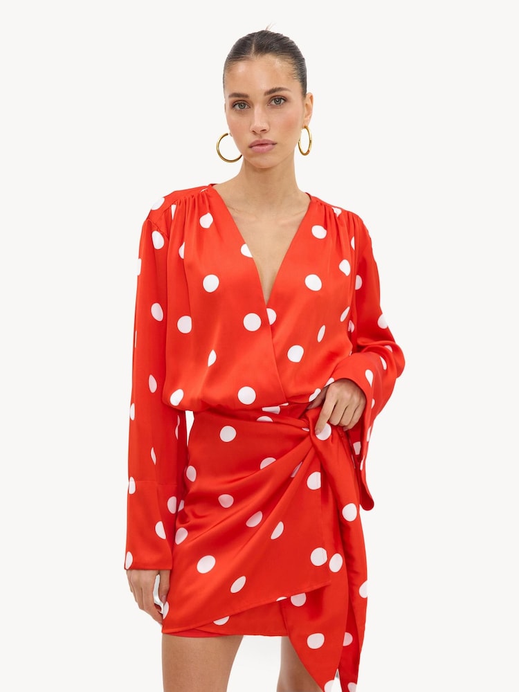 LOAVIES Red Crown Of Confidence Red Polka-Dot Dress - Image 1 of 4