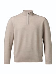 Charles Tyrwhitt Natural Limestone Pure Merino Texture Zip Neck Jumper - Image 3 of 5