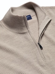 Charles Tyrwhitt Natural Limestone Pure Merino Texture Zip Neck Jumper - Image 4 of 5