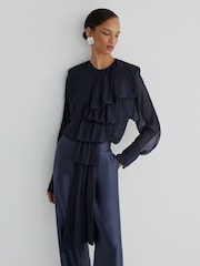 Atelier Sheer Draped Ruffle-Detail Blouse - Image 3 of 7