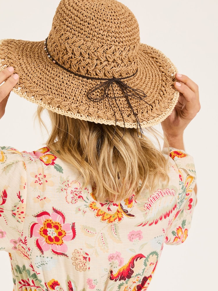 FatFace Natural Crochet Straw Hat - Image 2 of 4 FatFace Natural Crochet Straw Hat - Image 2 of 4