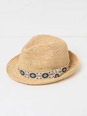 FatFace Natural Straw Trilby Hat - Image 1 of 2