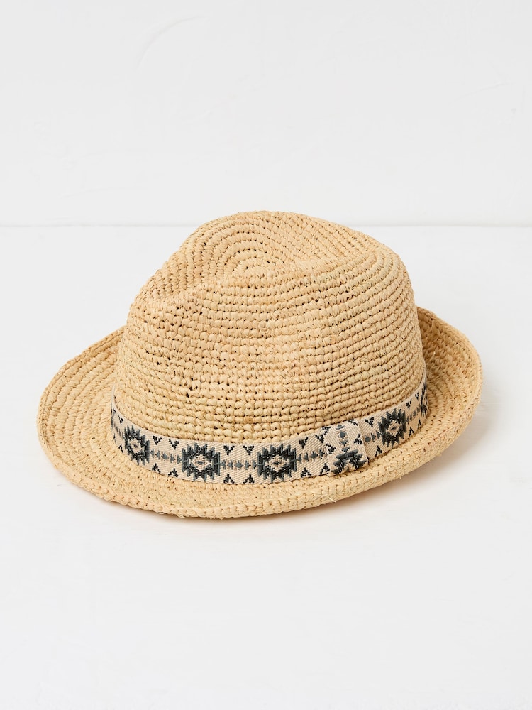 FatFace Natural Straw Trilby Hat - Image 1 of 2