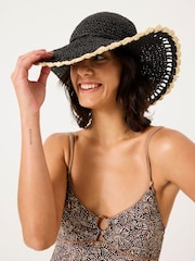 FatFace Black Scalloped Edge Straw Hat - Image 1 of 4