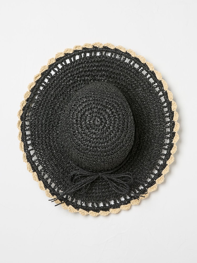 FatFace Black Scalloped Edge Straw Hat - Image 4 of 4