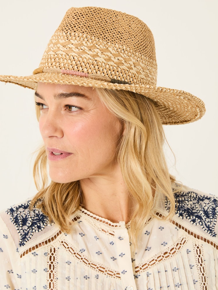 Natural Straw Fedora Hat - Image 1 of 4